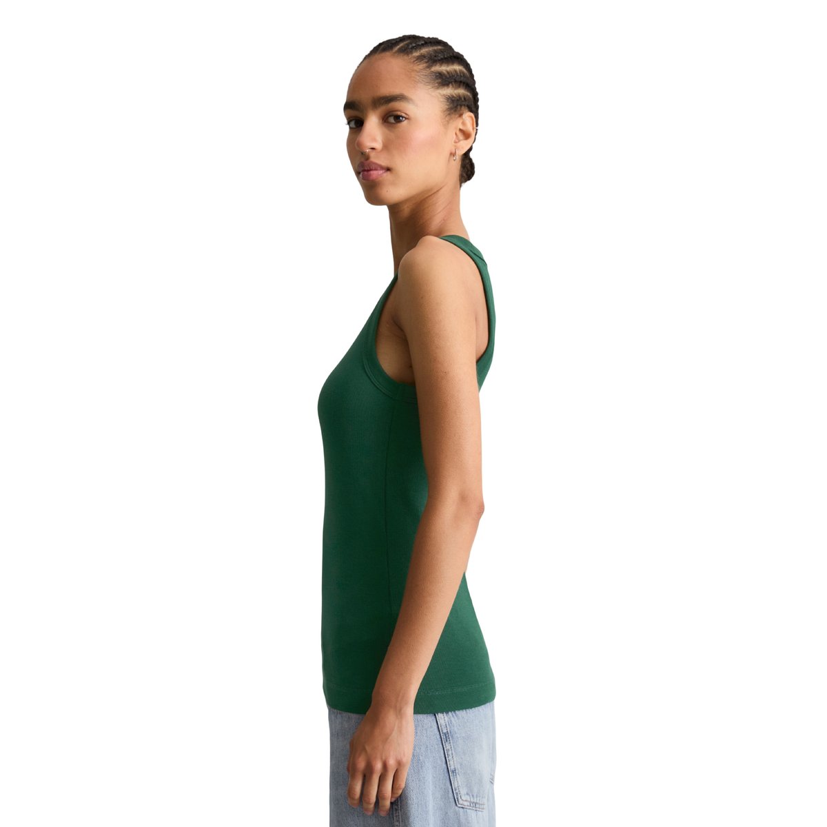 Débardeur côtelé slim en jersey stretch de coton bio vert fonce, MARC O’POLO DENIM