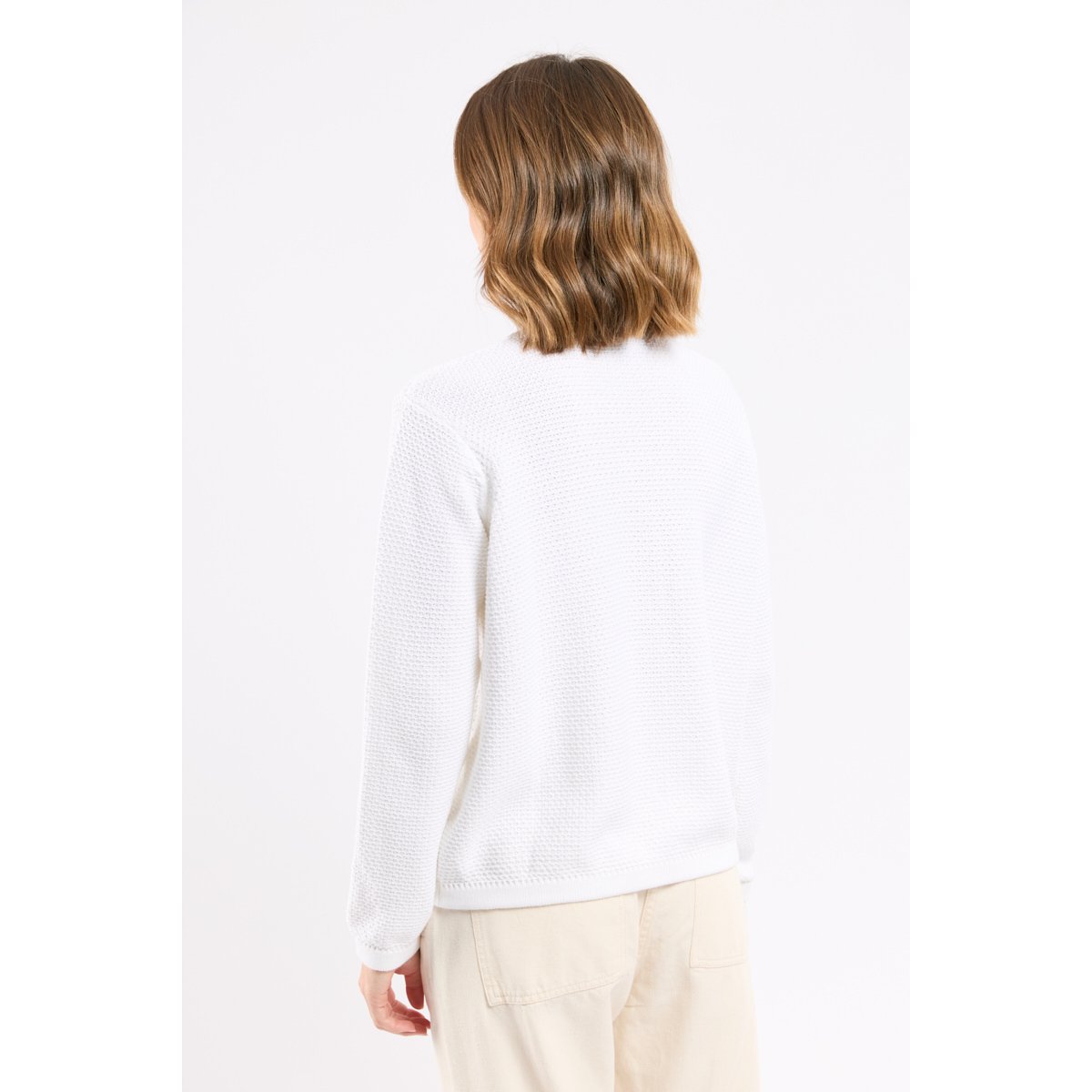 Cardigan maille texturée en coton blanc, ARMOR-LUX