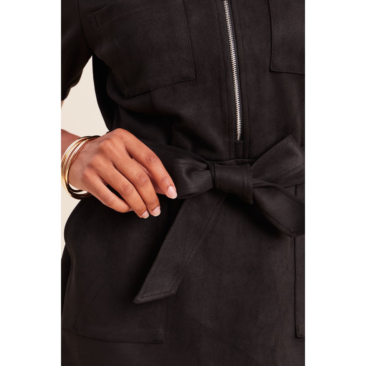 Robe droite courte manches coudes daim noir, BREAL