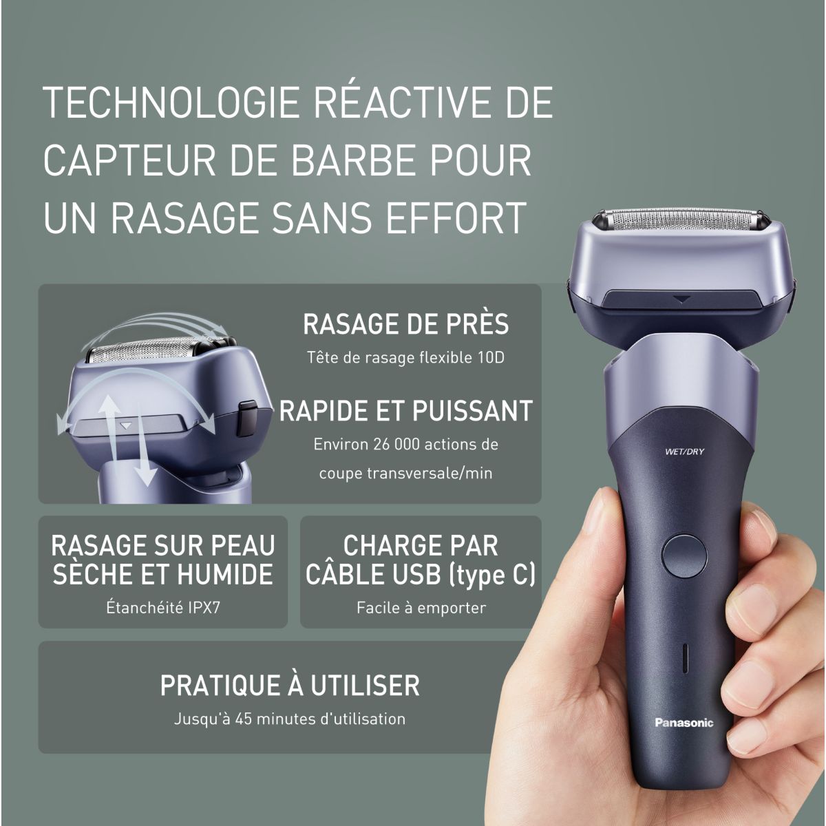 Rasoir électrique 3 lames ES-RM3FXK503 couleur unique, PANASONIC