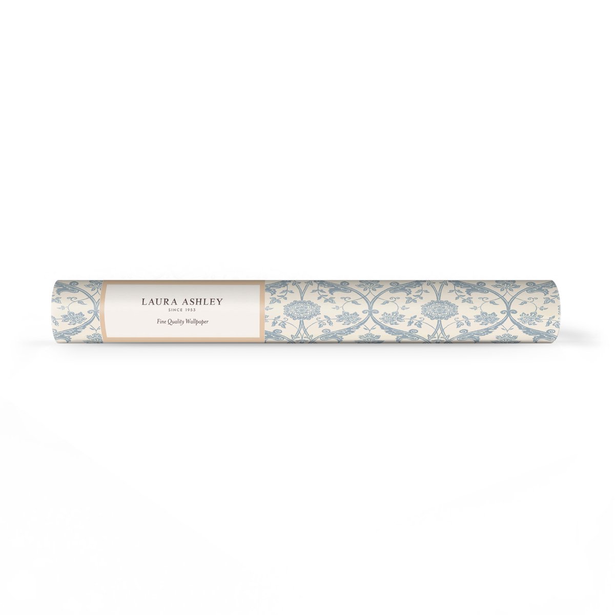 Papier peint damassé fleuri Endale bleu, crème, LAURA ASHLEY