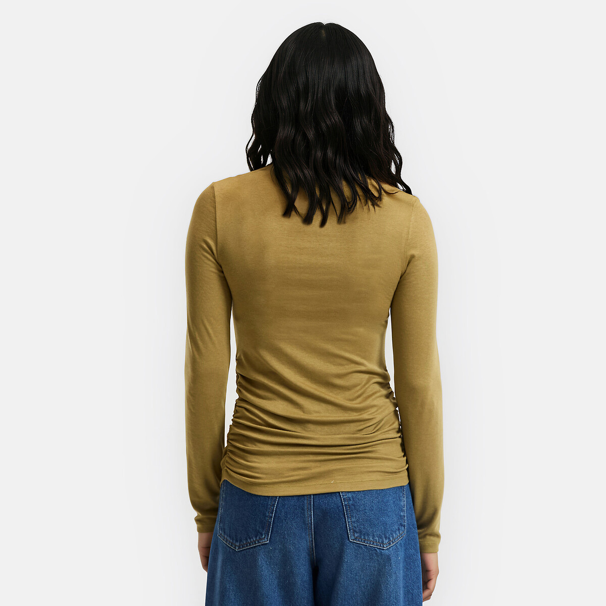 T-shirt froncé col rond manches longues vert kaki, LA REDOUTE COLLECTIONS