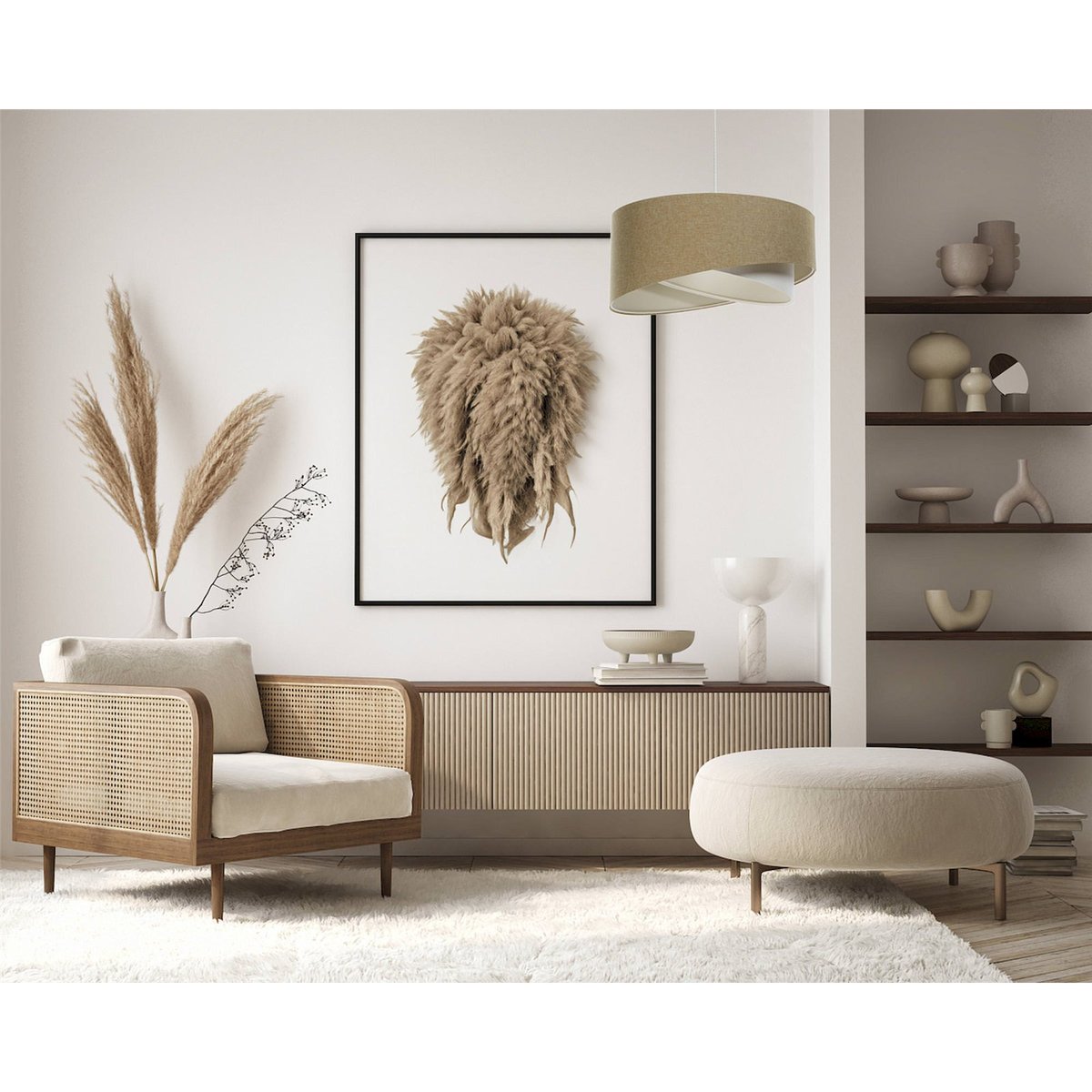 Suspension en lin rond Boho beige crème en lin naturel, BPS KONCEPT