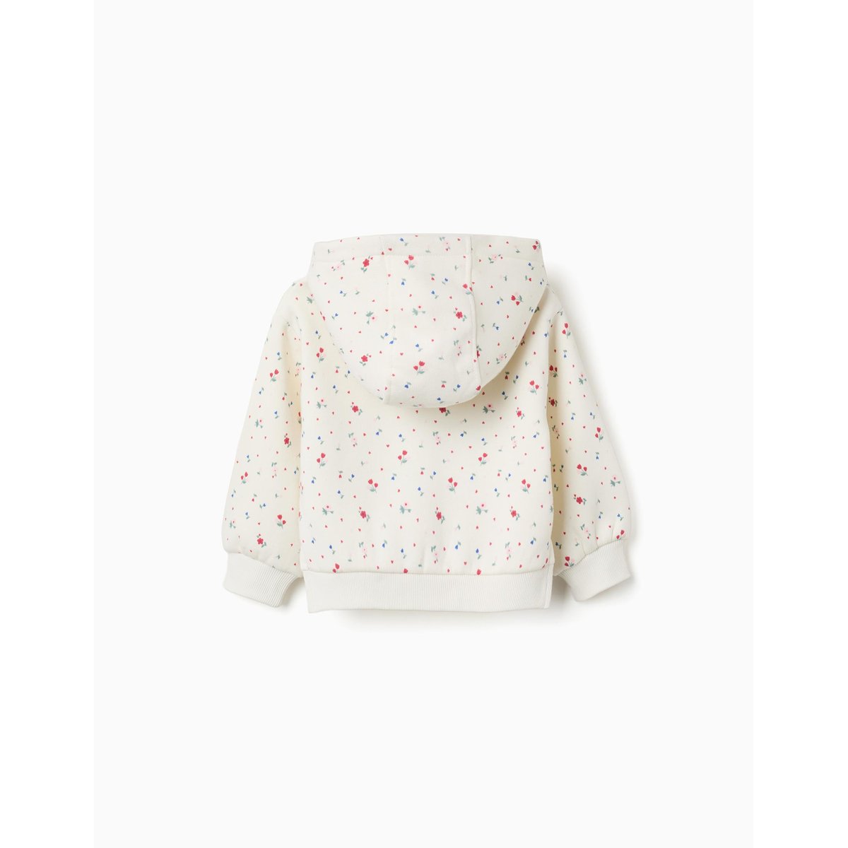 Sweat zippé en coton peigné à capuche et motif floral blanc, ZIPPY