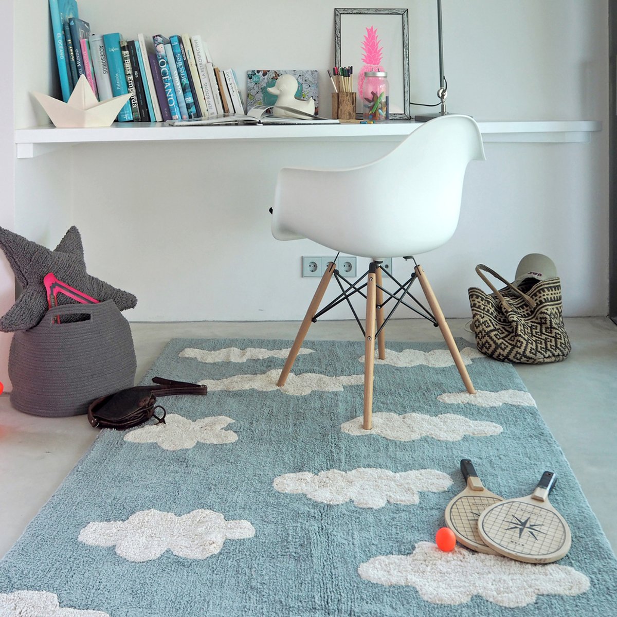 Tapis Rectangulaire en coton NUAGES bleu, LORENA CANALS