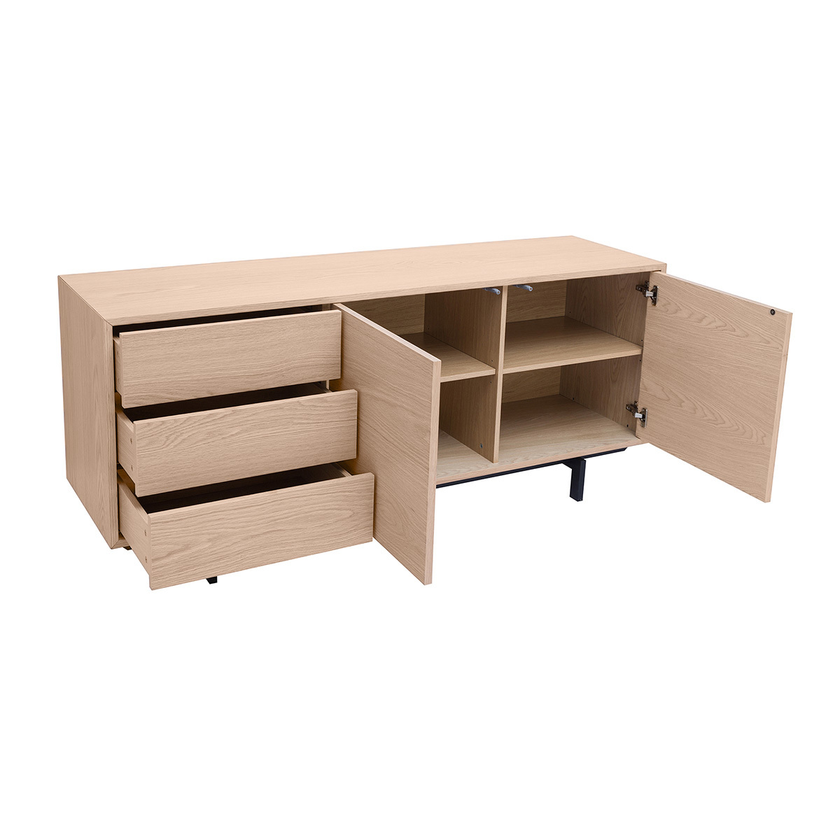 Buffet vintage finition bois chêne 2 portes 3 tiroirs L160 cm MANNY chêne clair, MILIBOO