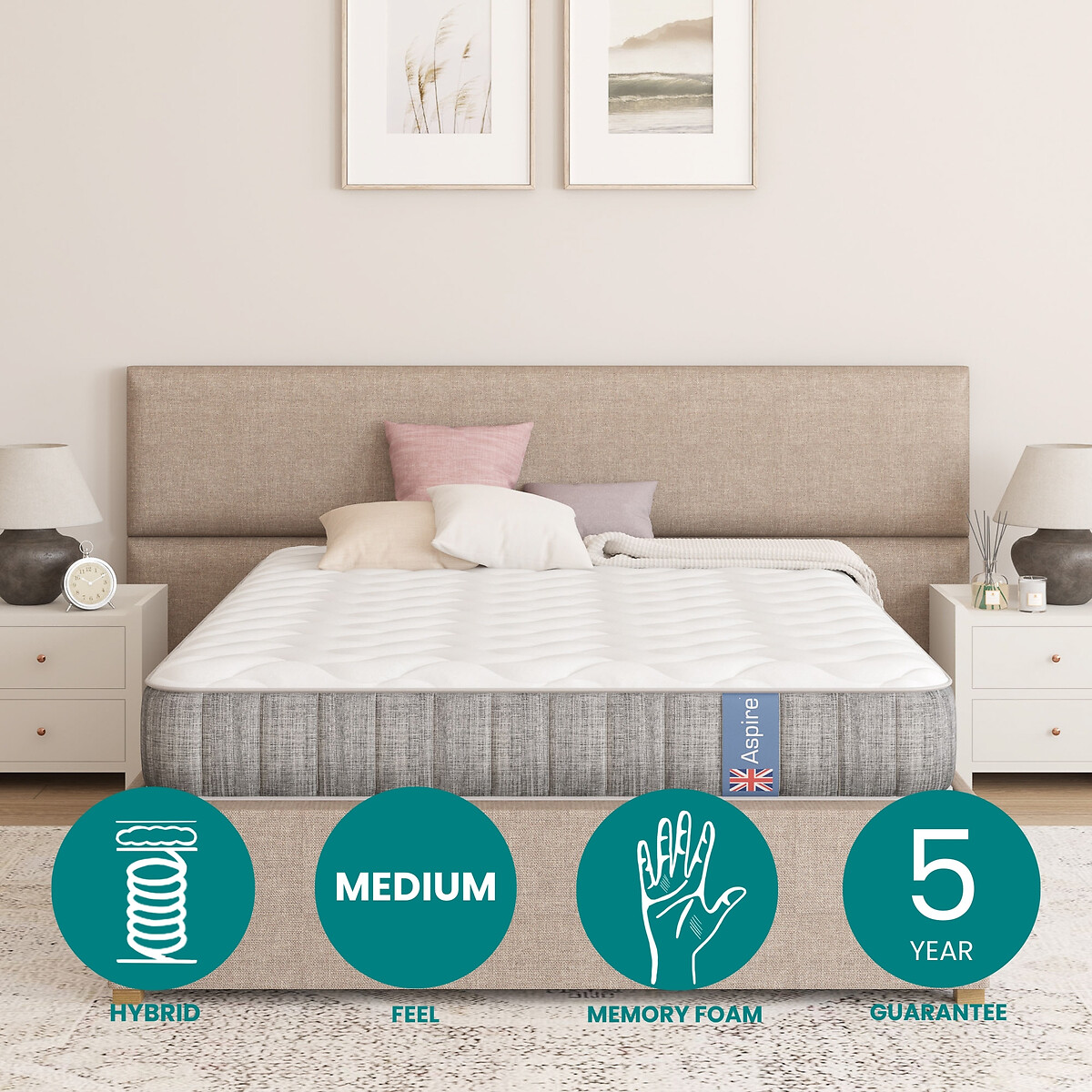 Long Life Comfort Pocket+ Hybrid Mattress white, ASPIRE