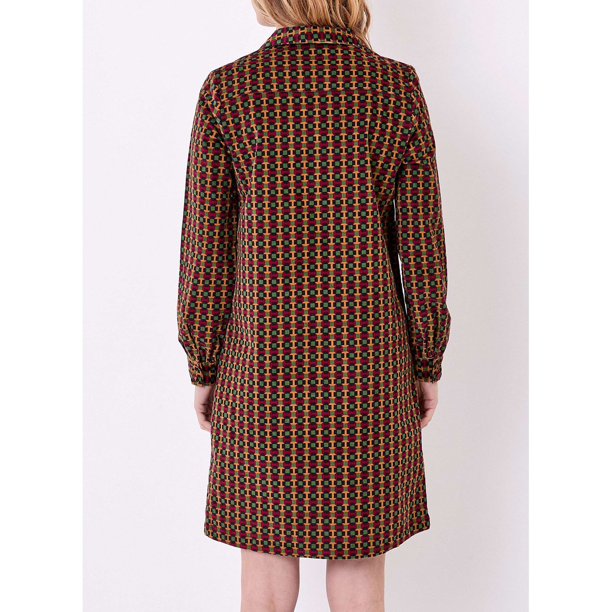Robe droite velours imprimé côtelé PASSO vert signal, PRINCESSE NOMADE