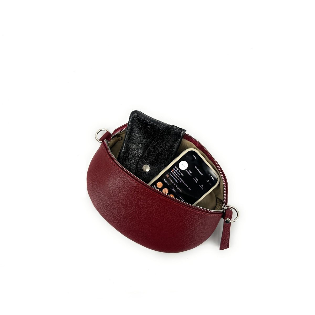 Sac banane en cuir grainé italien LOU bordeaux, OH MY BAG