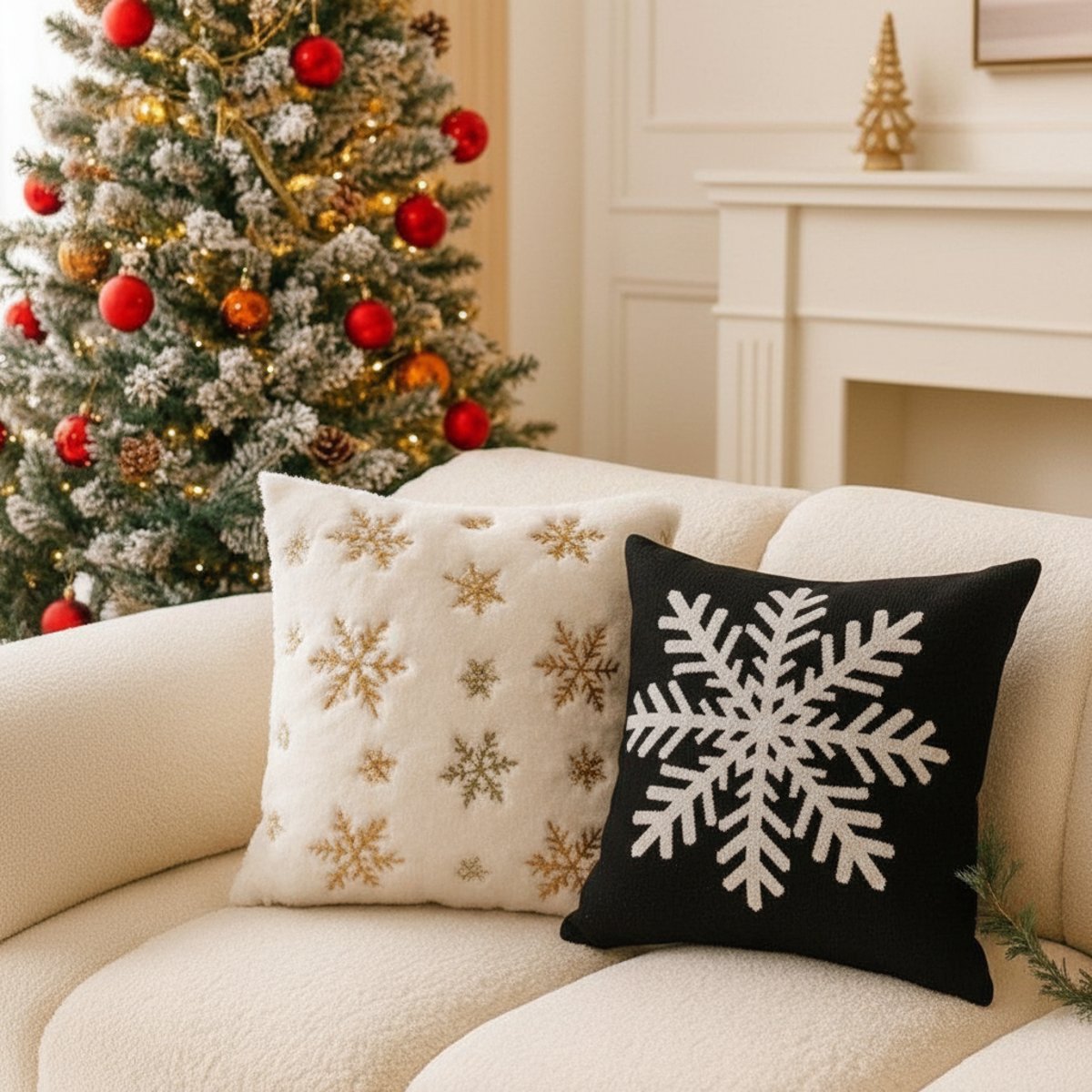 Housse de coussin décoratif en laine 40x40 NOËL noir, SIA DECO