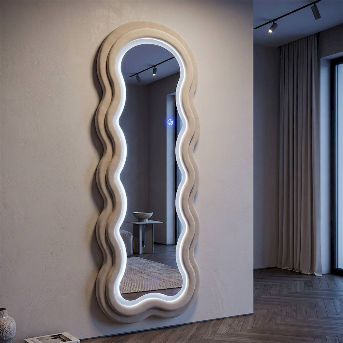 Miroir mural ondulé avec éclairage LED MODERN crème, RECOLLECTION