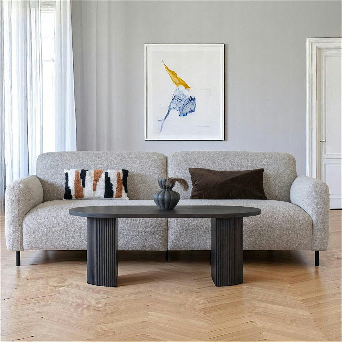 Table basse ovale design, décor bois MATERA bois foncé, PIER IMPORT