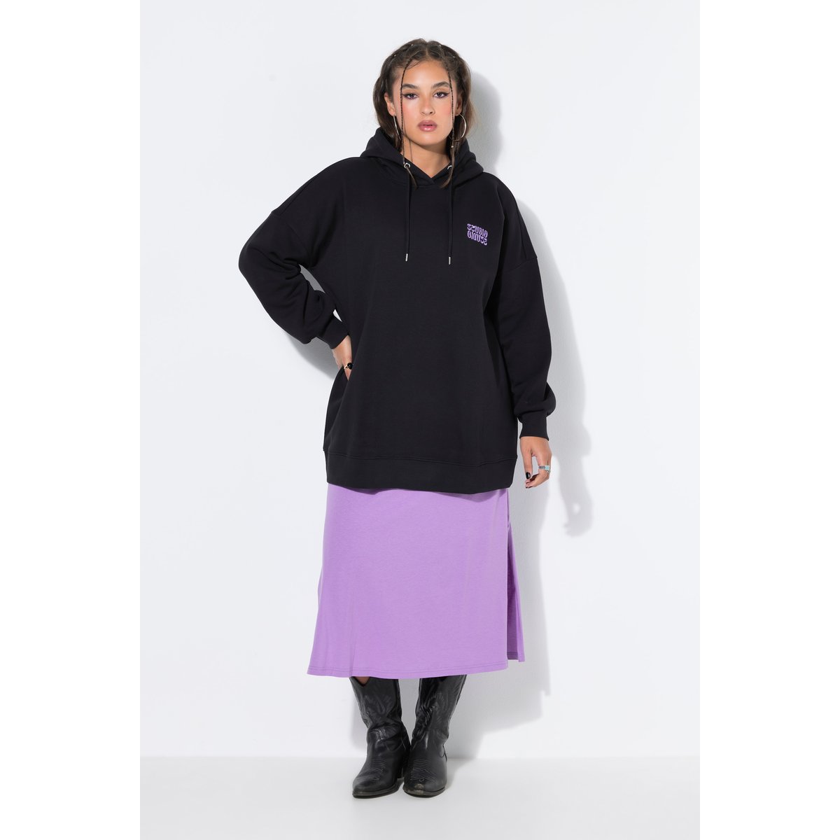 Sweat-shirt oversize, broderie et capuche noir, STUDIO UNTOLD