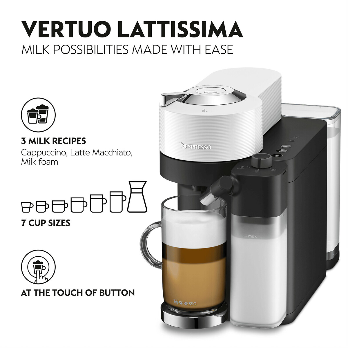 Nespresso by De'longhi Vertuo Lattissima Coffee Pod Machine white, NESPRESSO