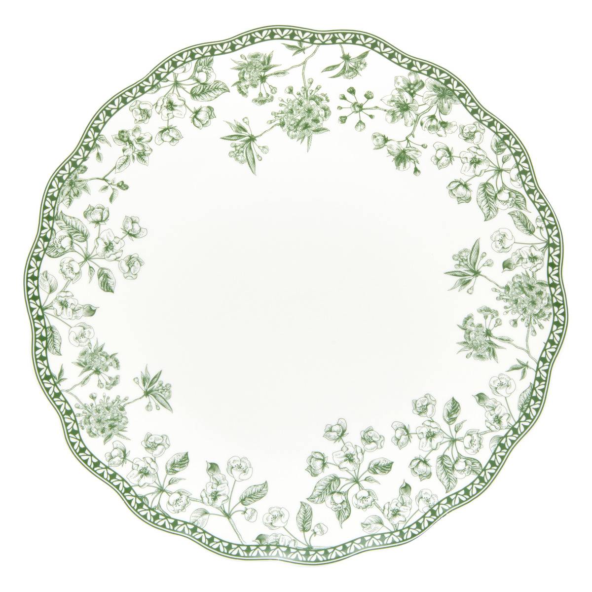 Lot de 6 assiettes plates rondes en porcelaine LISIERE vert, ATMOSPHERA