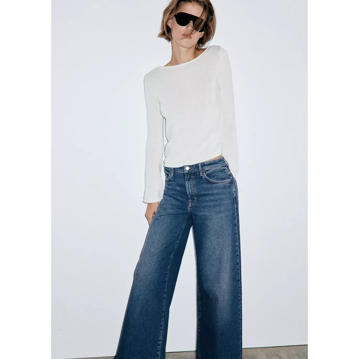 Jean taille haute wideleg bleu foncé, MANGO
