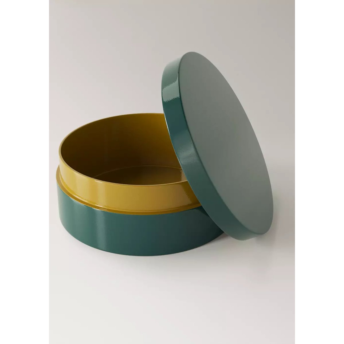 Boîte laquée bicolore, moyenne et ronde bleu pétrole, MANGO HOME
