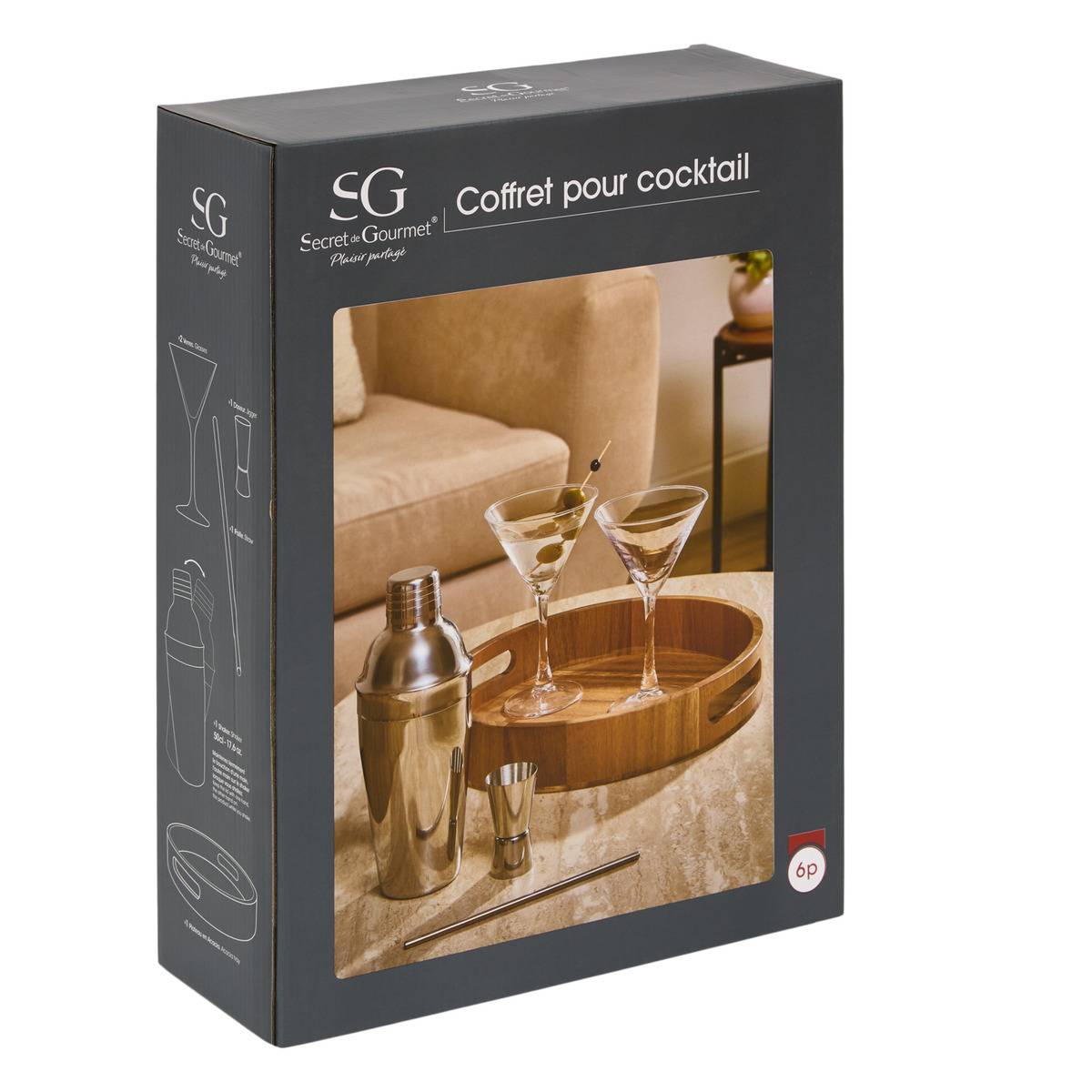 Coffret à cocktails en acacia JULES marron, ATMOSPHERA