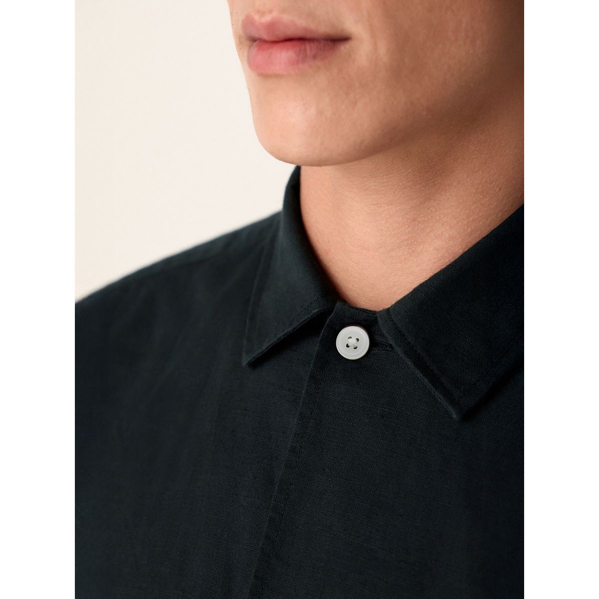 Chemise à manches courtes en lin et coton noir, NEXT