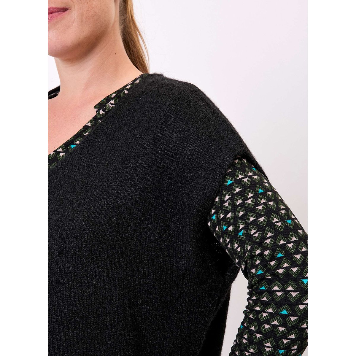 Pull tricot sans manche uni DAKILA noir chiné, LA FIANCÉE