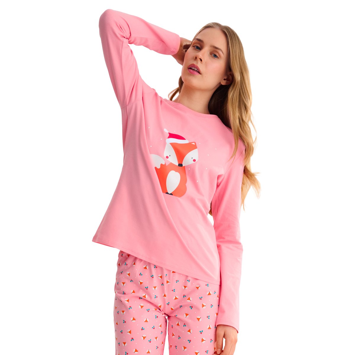 Pyjama pantalon droit top M.longues FOXY rose, LISCA