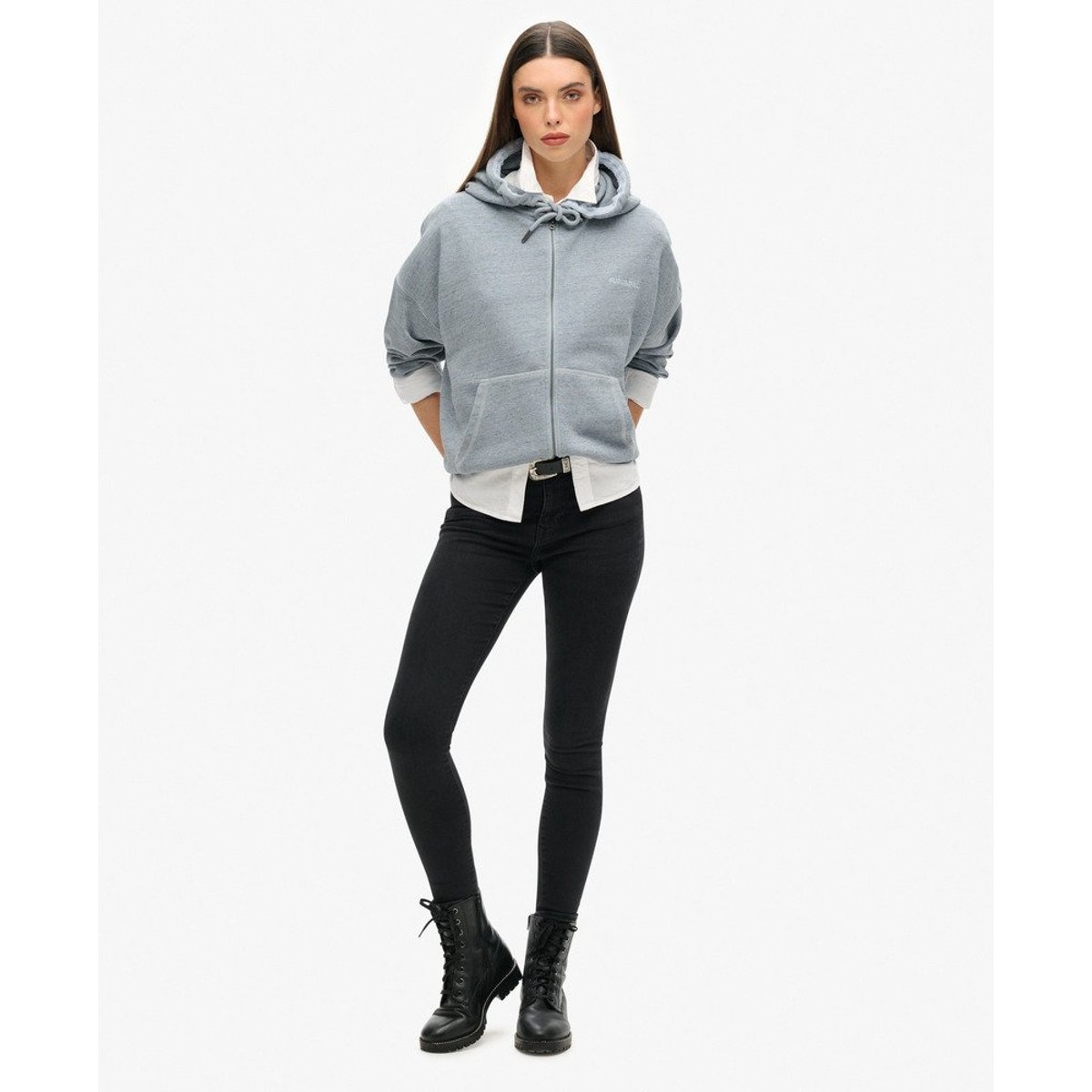 Sweat à capuche zippé surteint à logo Essential bleu brouillard, SUPERDRY
