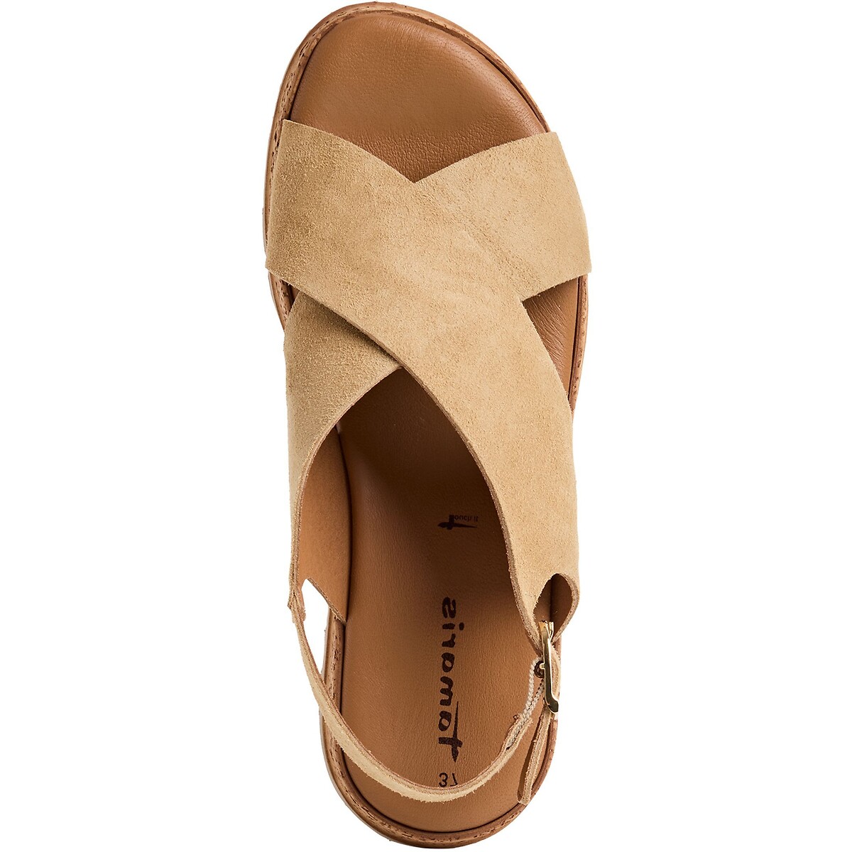 Sandales compensées en cuir beige, TAMARIS