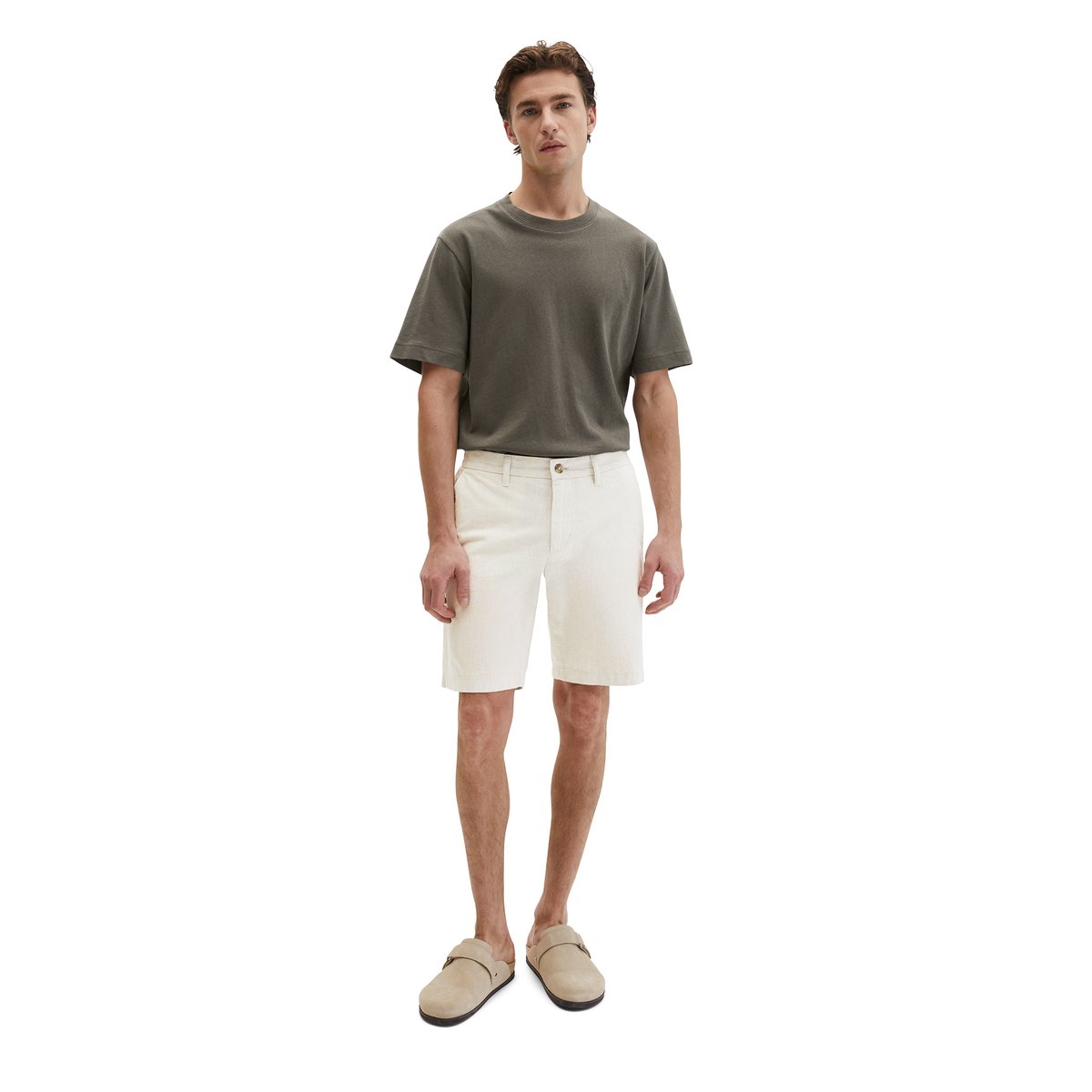 Short modèle Salo slim en mélange de coton et de lin bio beige, MARC O'POLO