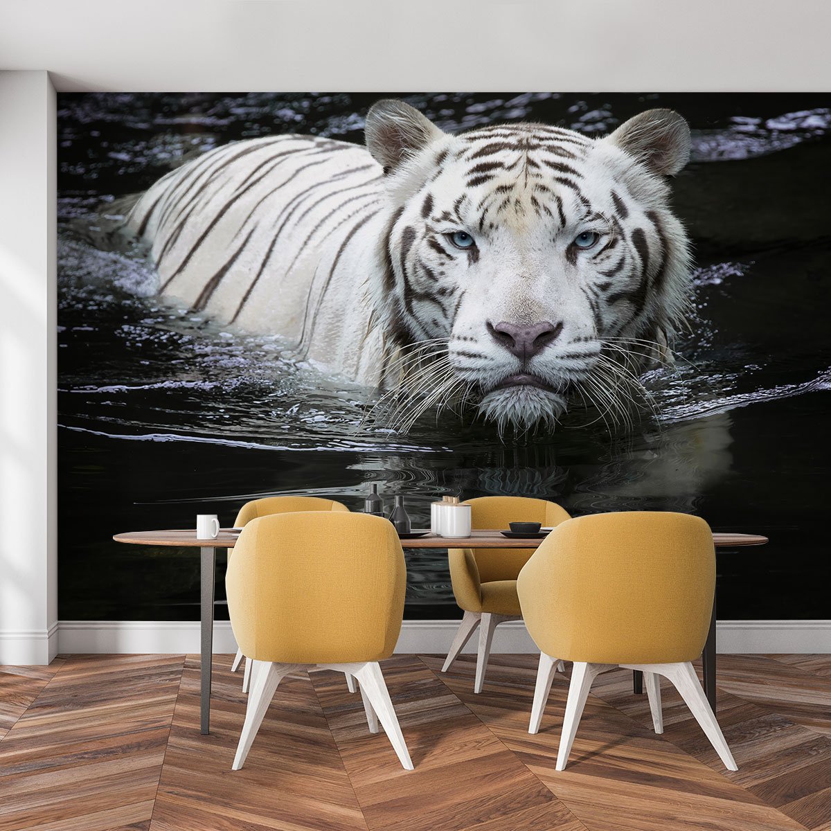 Papier peint tigre blanc dans l'eau intissé, HEXOA