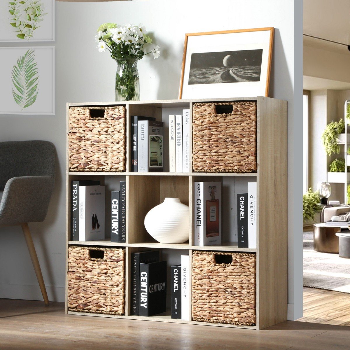 Etagère de rangement 9 cases bois clair, CALICOSY