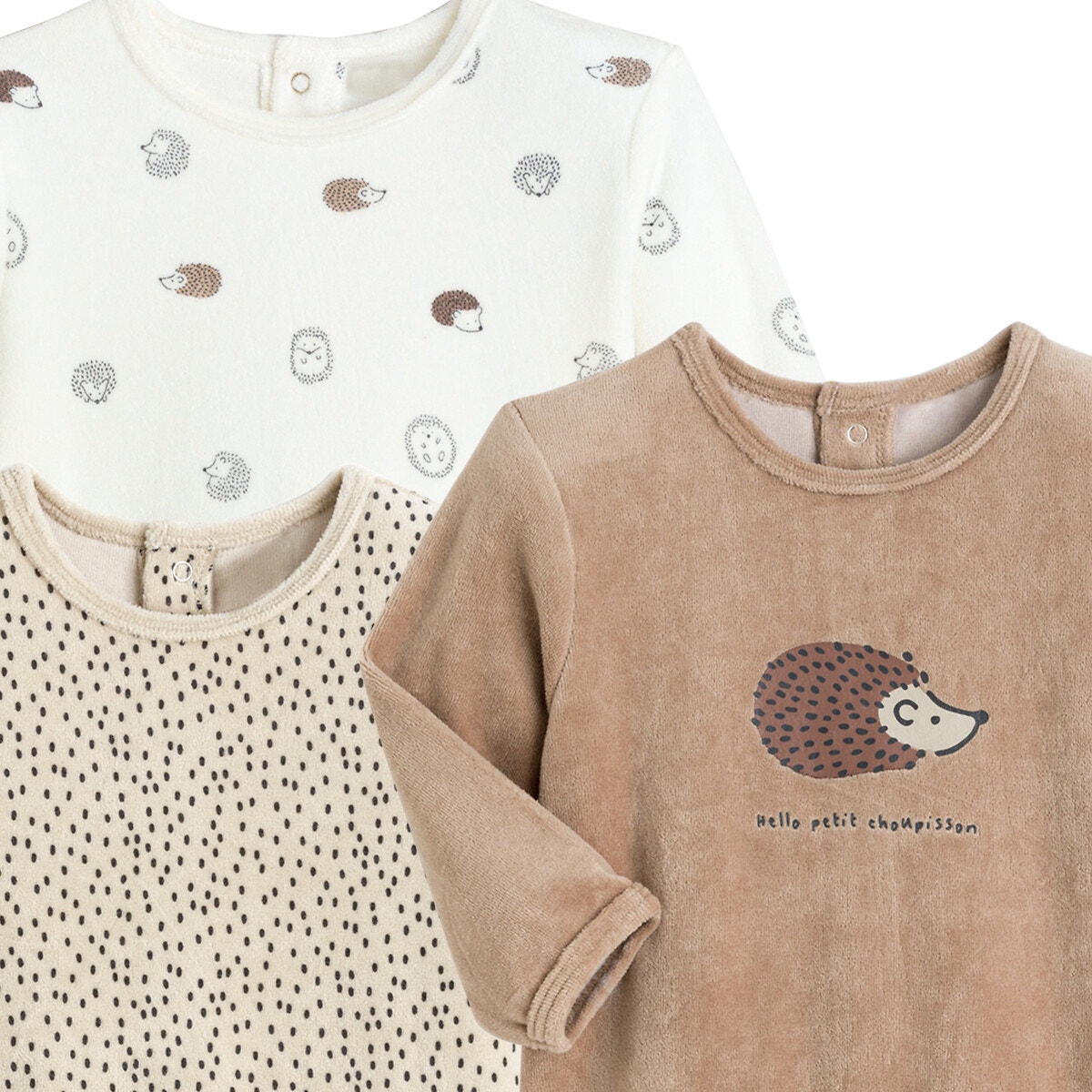 Lot de 3 pyjamas velours beige/marron, LA REDOUTE COLLECTIONS