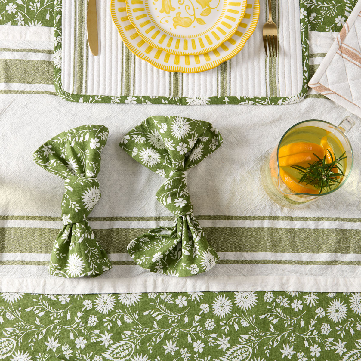 Lot de 2 serviettes de table Sous l'Olivier - 100% Coton lavé fleuri, TRADITION DES VOSGES