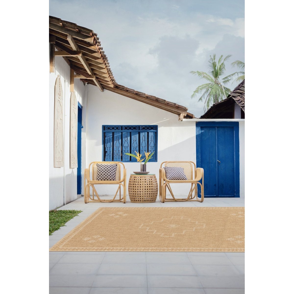Tapis design aspect jute intérieur extérieur ARID beige sable, AFK LIVING