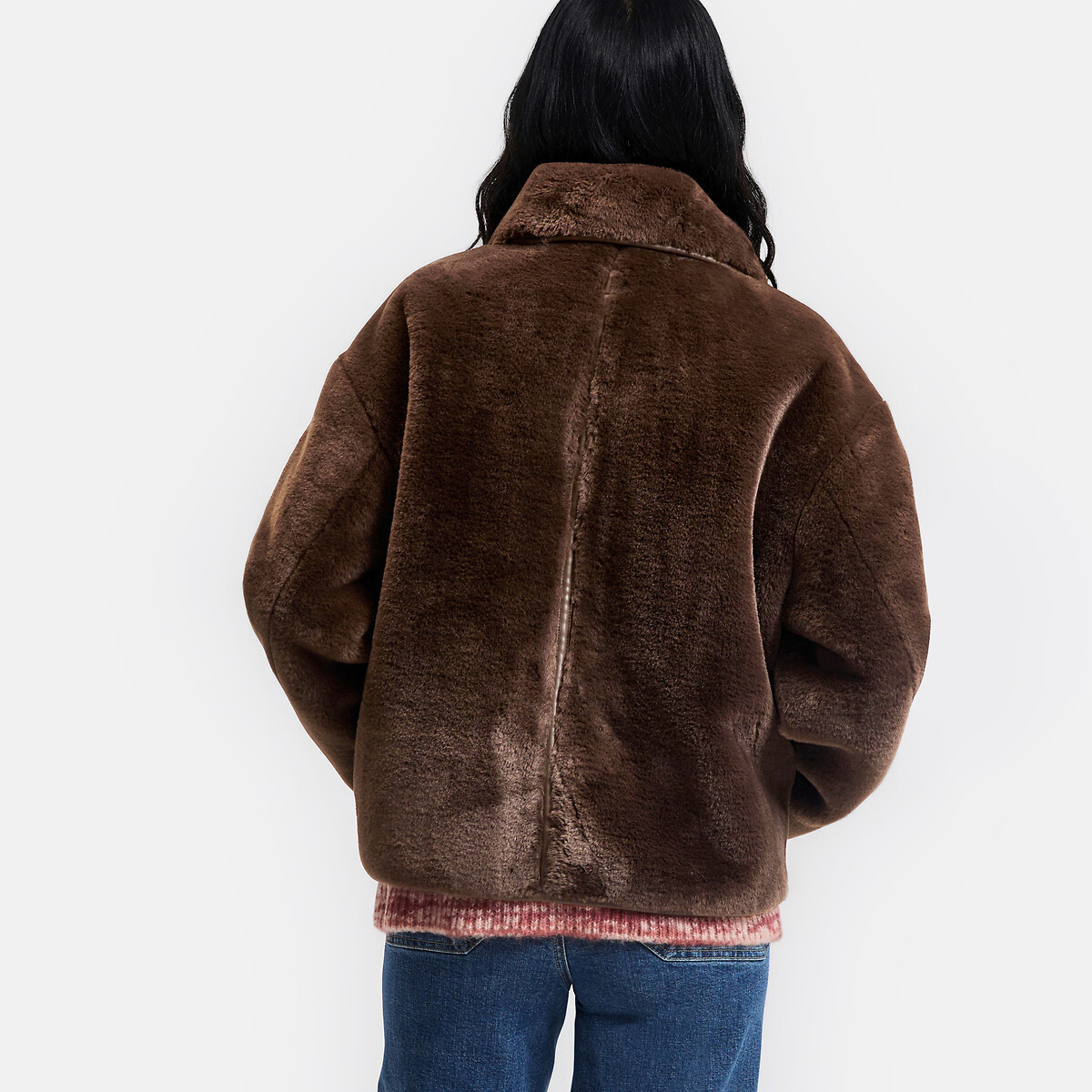 Manteau court duveteux, à col montant marron, LA REDOUTE COLLECTIONS