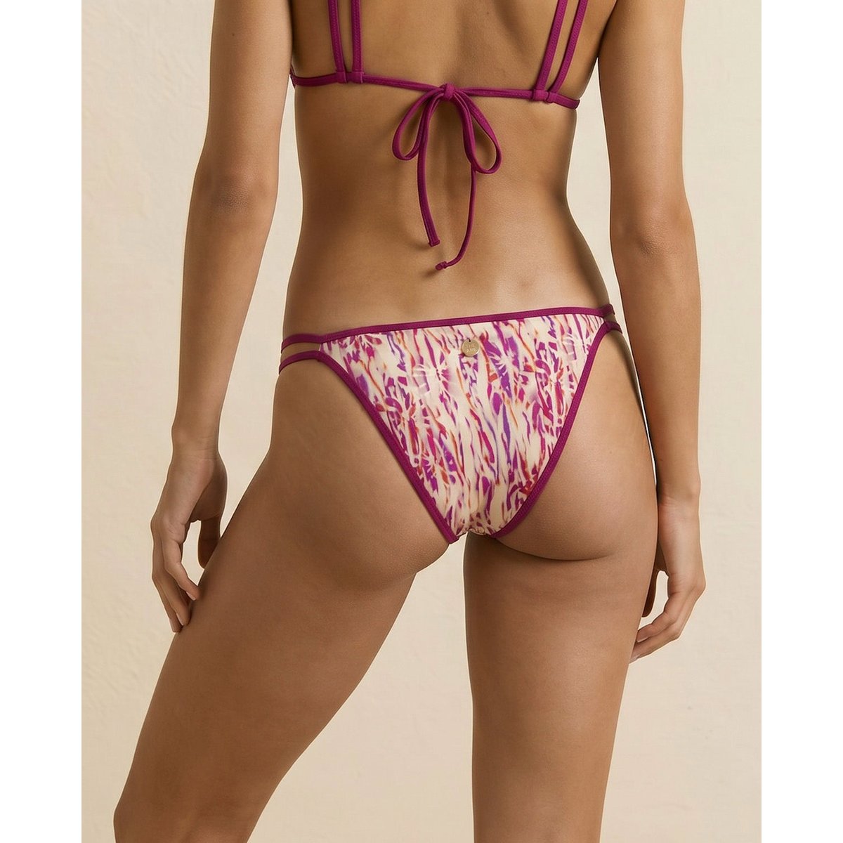 Bas de maillot de bain deux pièces réversible brides latérales bougainvillier, THE-ARE