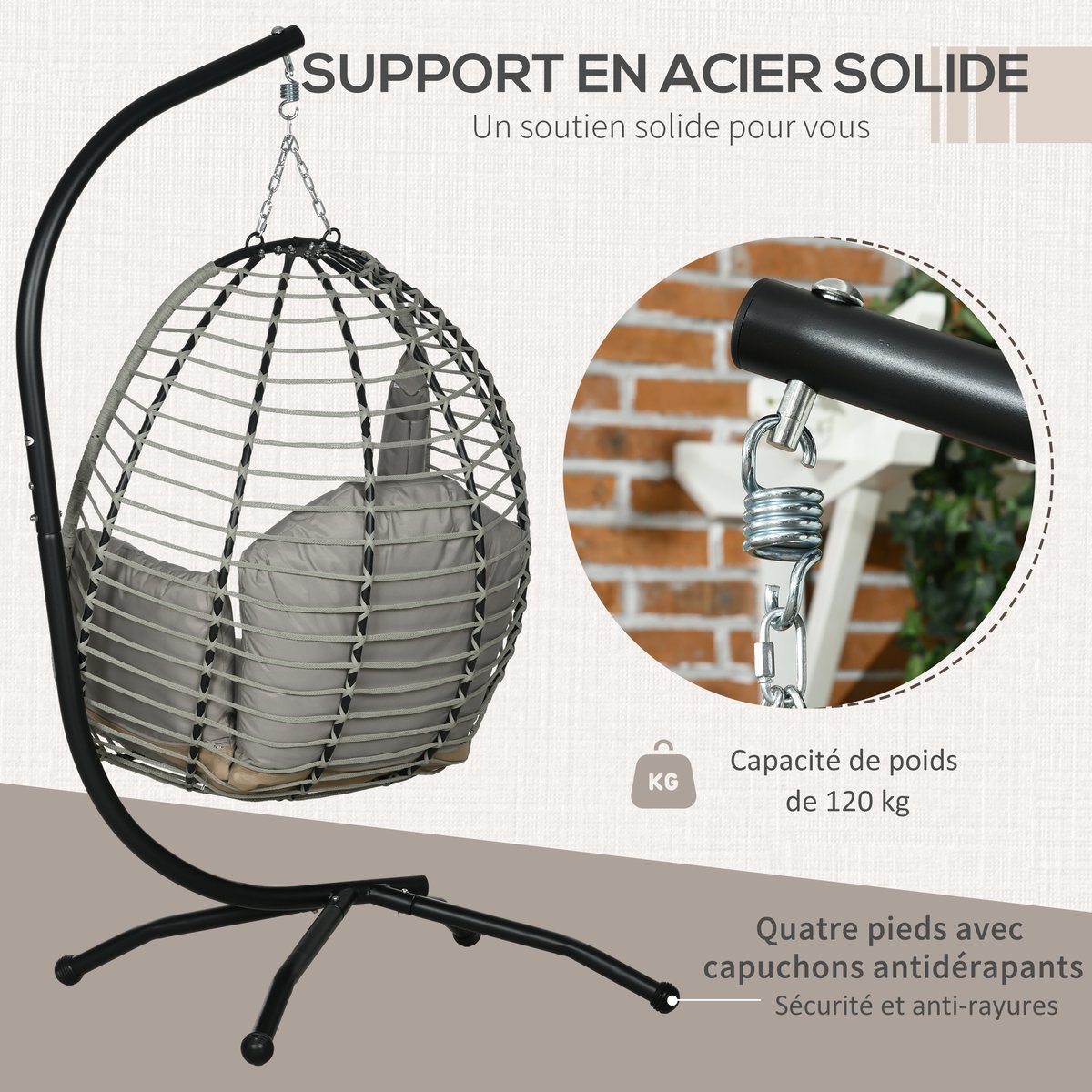 Fauteuil à bascule Acier Gris gris, OUTSUNNY