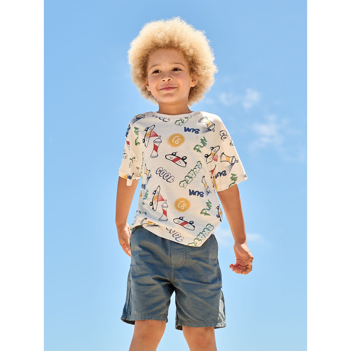 Bermuda élastique bleu jean, VERTBAUDET
