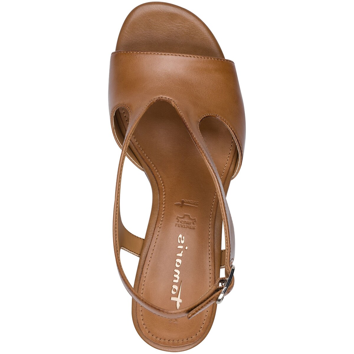 Sandales en cuir talon large cognac, TAMARIS