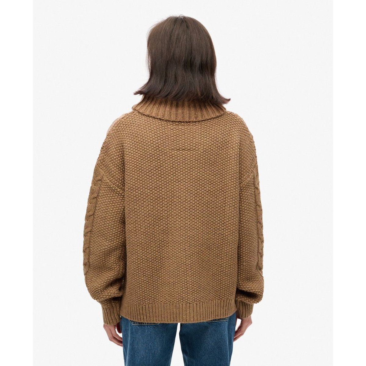 Pull en mailles torsadées à col roulé caramel insulaire twist, SUPERDRY