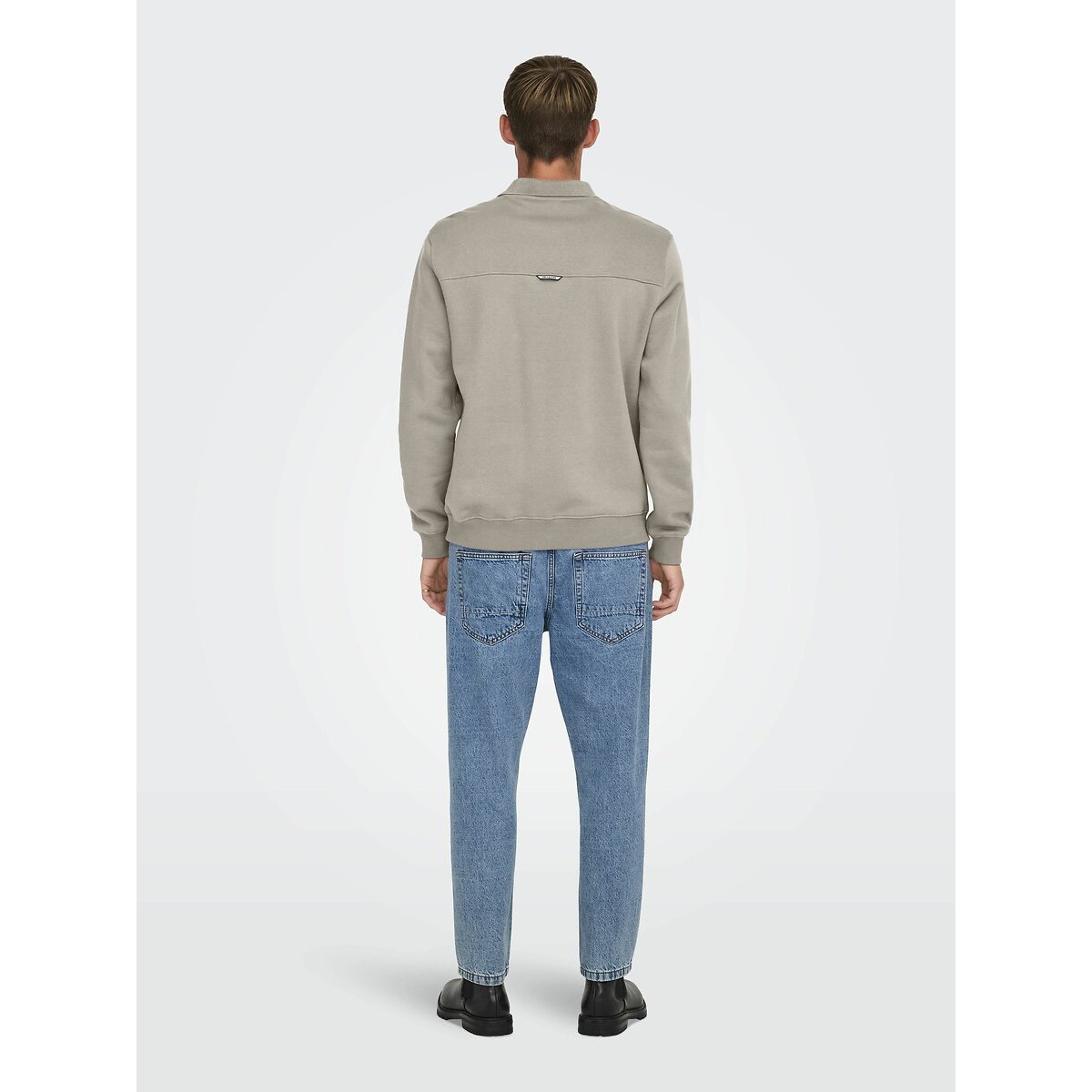 Sweatshirt mit Hemdkragen und halbem Reissverschluss beige, ONLY & SONS