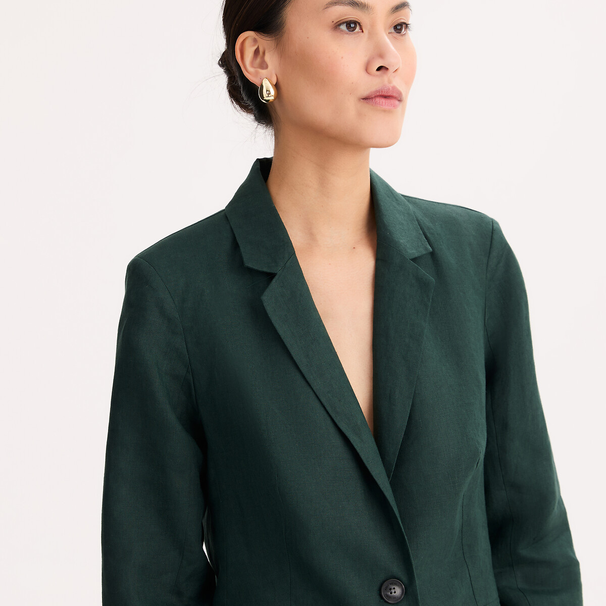 Blazer en lin coupe droite  vert foncé, ANNE WEYBURN