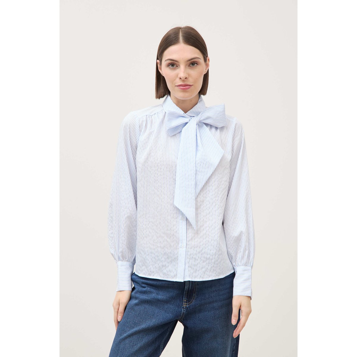 Chemise manches longues col américain bleu ciel, BONOBO