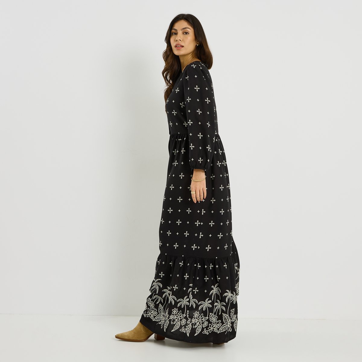 Robe longue imprimée style bohème noir, GRAIN DE MALICE