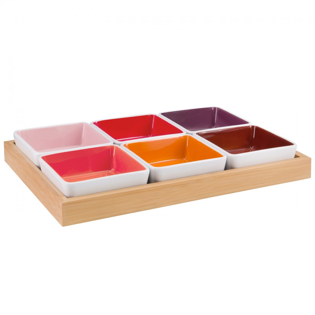 Plateau et bols lot de 6 rouge bois naturel, multicolor, REMEMBER