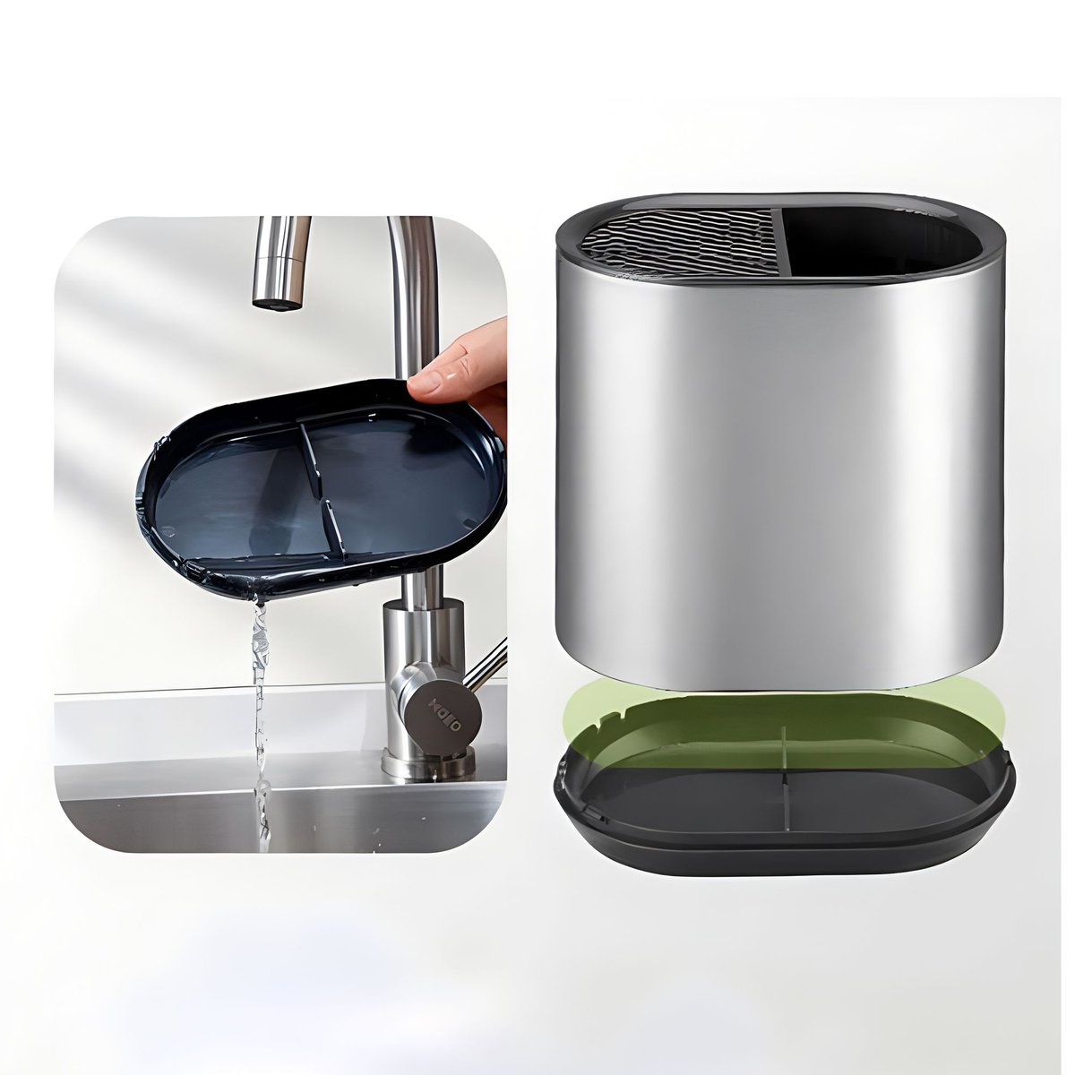 Porte ustensile en acier inoxydable inox-noir, MENASTYL