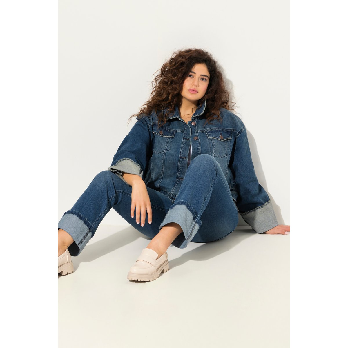Jean 7/8 Mary, jambe large, détails destroy bleu jean, ULLA POPKEN