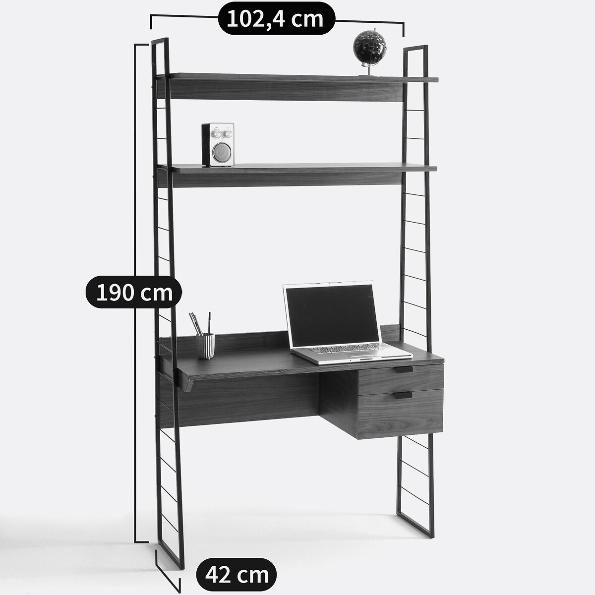 Bureau étagère, Watford noir/teinté noyer, LA REDOUTE INTERIEURS