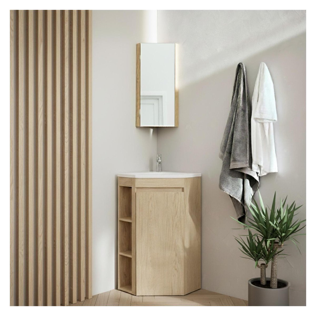 Meuble simple vasque d'angle 45cm SORRENTO décor chêne, MOB IN