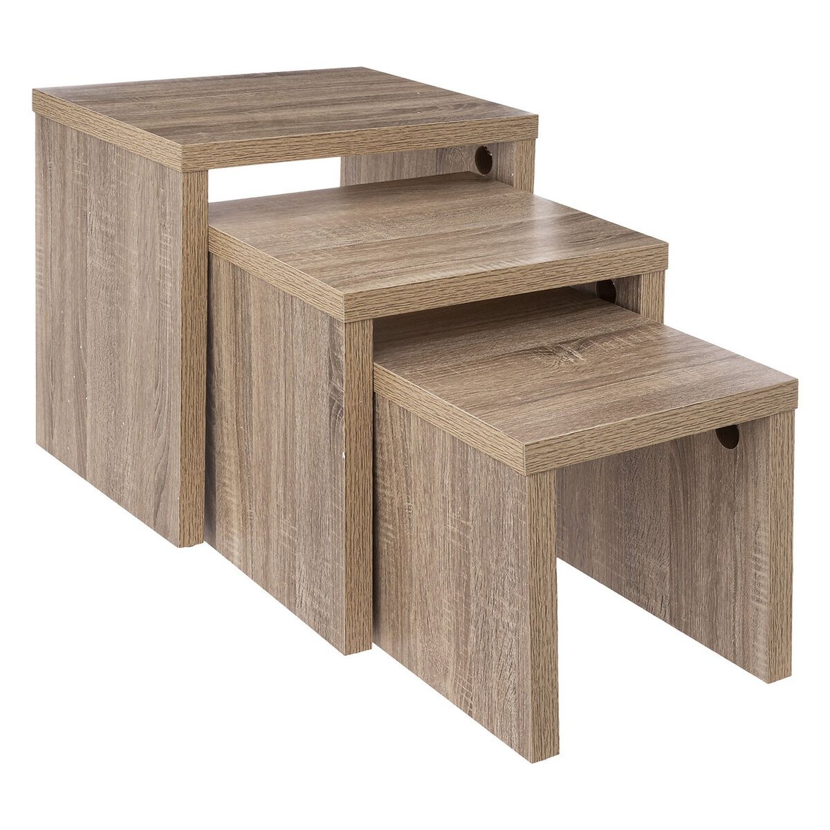 Ensemble de 3 tables gigognes encastrables marron, ATMOSPHERA