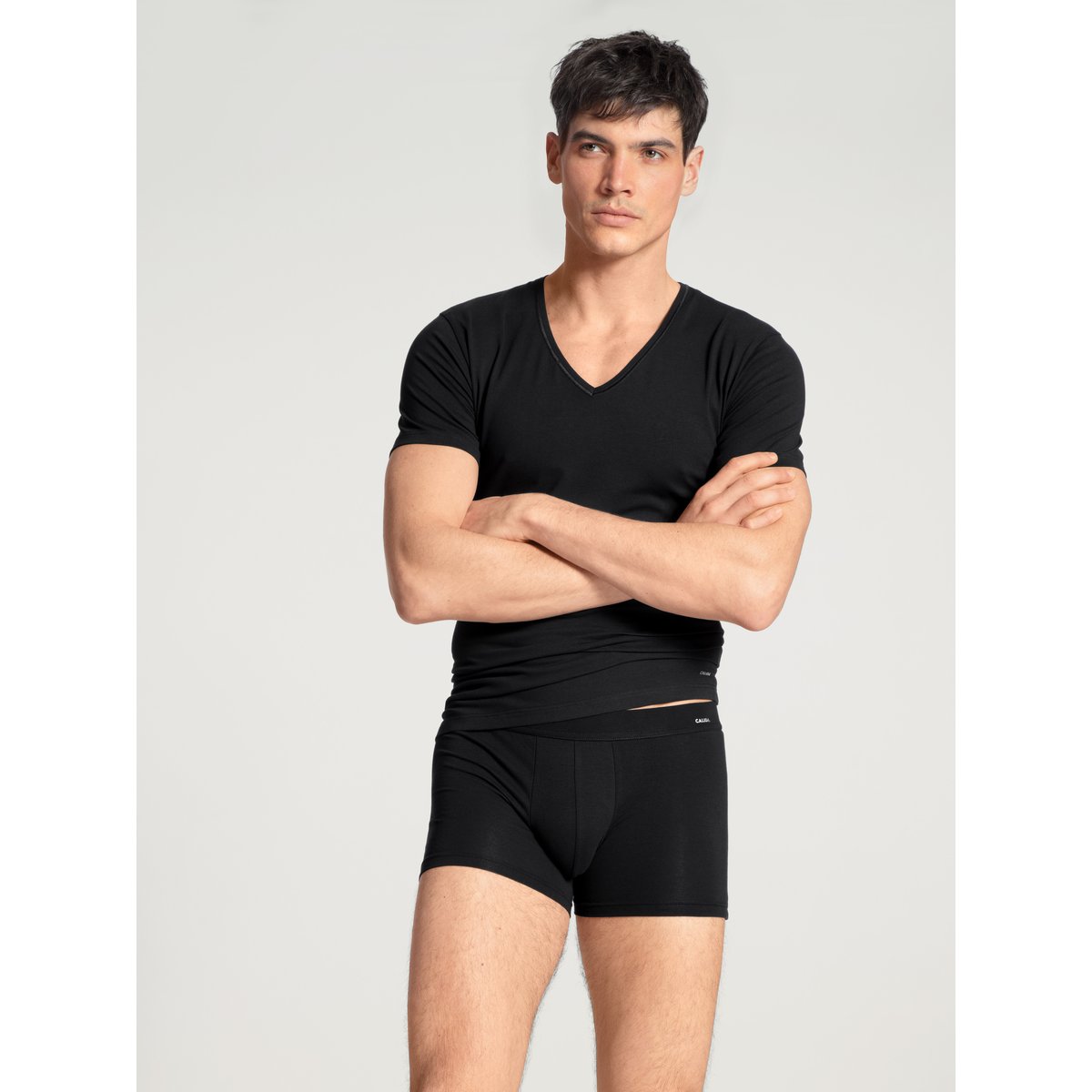 V-Shirt manches courtes Coton COTTON CODE noir, CALIDA